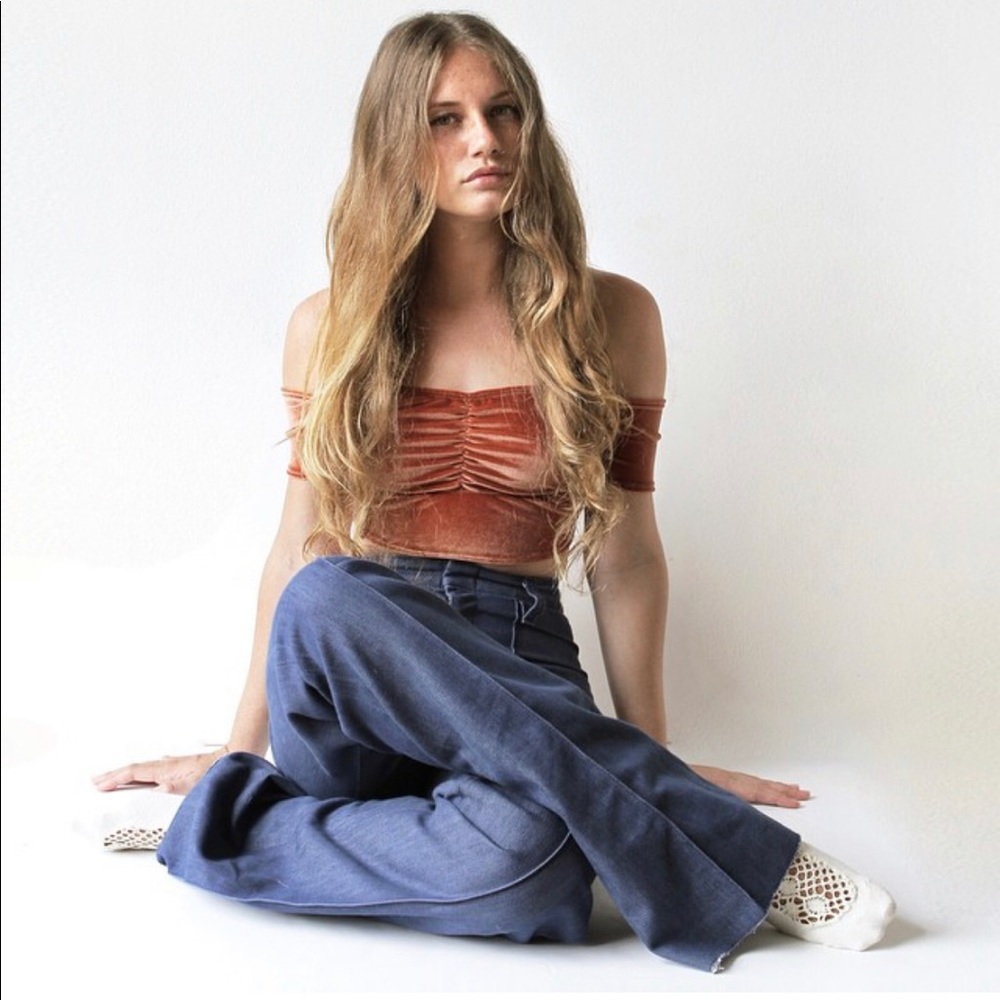 Sugar High Love Stoned Rust Velvet Crop Top